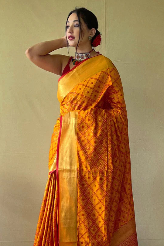 Bright Yellow Patola Saree