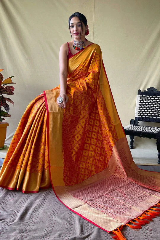 Bright Yellow Patola Saree