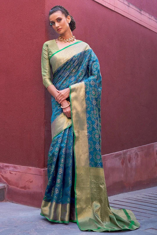 Carolina Blue Colored Festive Wear Patola Woven Silk Saree