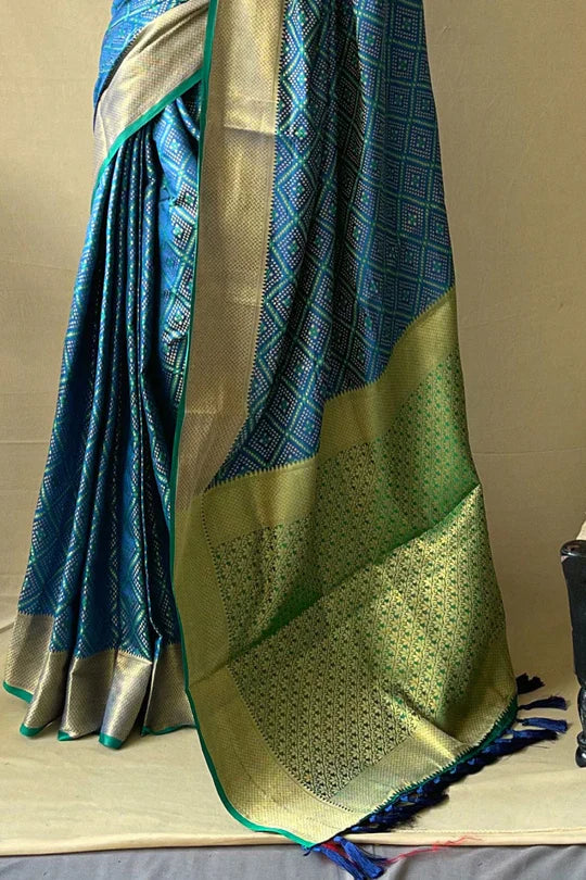 French Blue Patola Saree