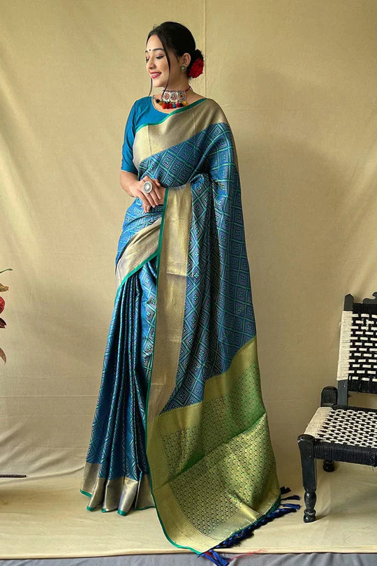 French Blue Patola Saree