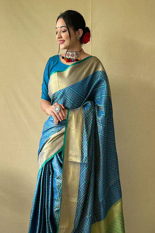 French Blue Patola Saree