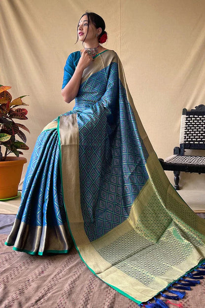 French Blue Patola Saree