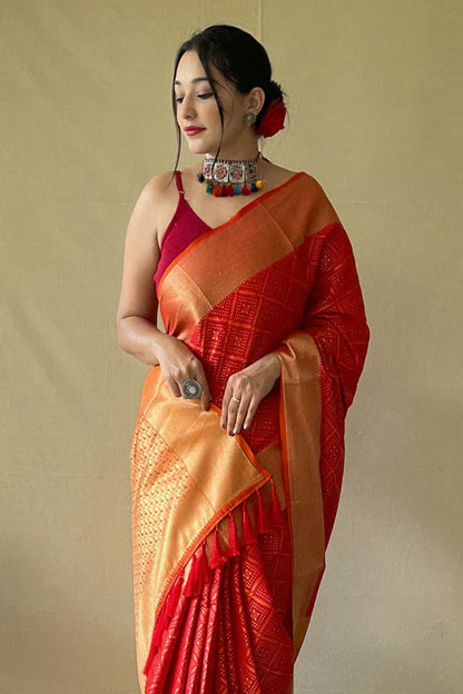 Rose Red Patola Saree