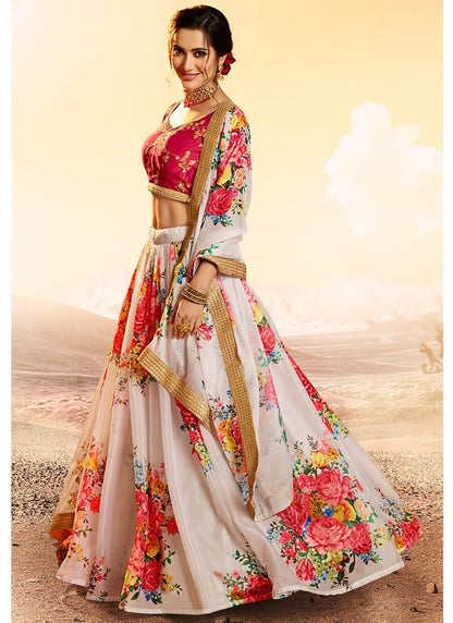 SOFT BUTTER SILK WITH DIGITAL PRINT WITH FULLY STITCH LAHENGA CHOLI