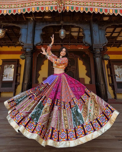 Fancy Digital Print Soft Butter Silk Real Mirror Work Navaratri Lehenga Choli