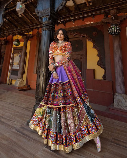 Fancy Digital Print Soft Butter Silk Real Mirror Work Navaratri Lehenga Choli