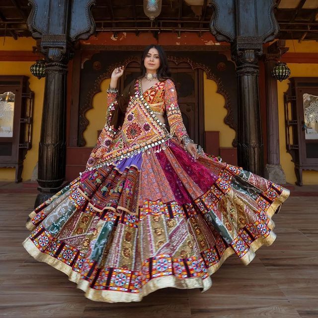 Fancy Digital Print Soft Butter Silk Real Mirror Work Navaratri Lehenga Choli