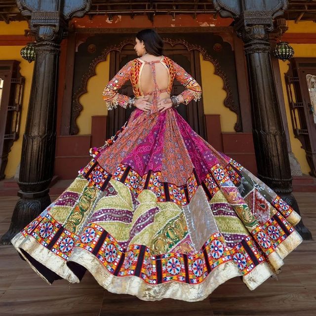 Fancy Digital Print Soft Butter Silk Real Mirror Work Navaratri Lehenga Choli