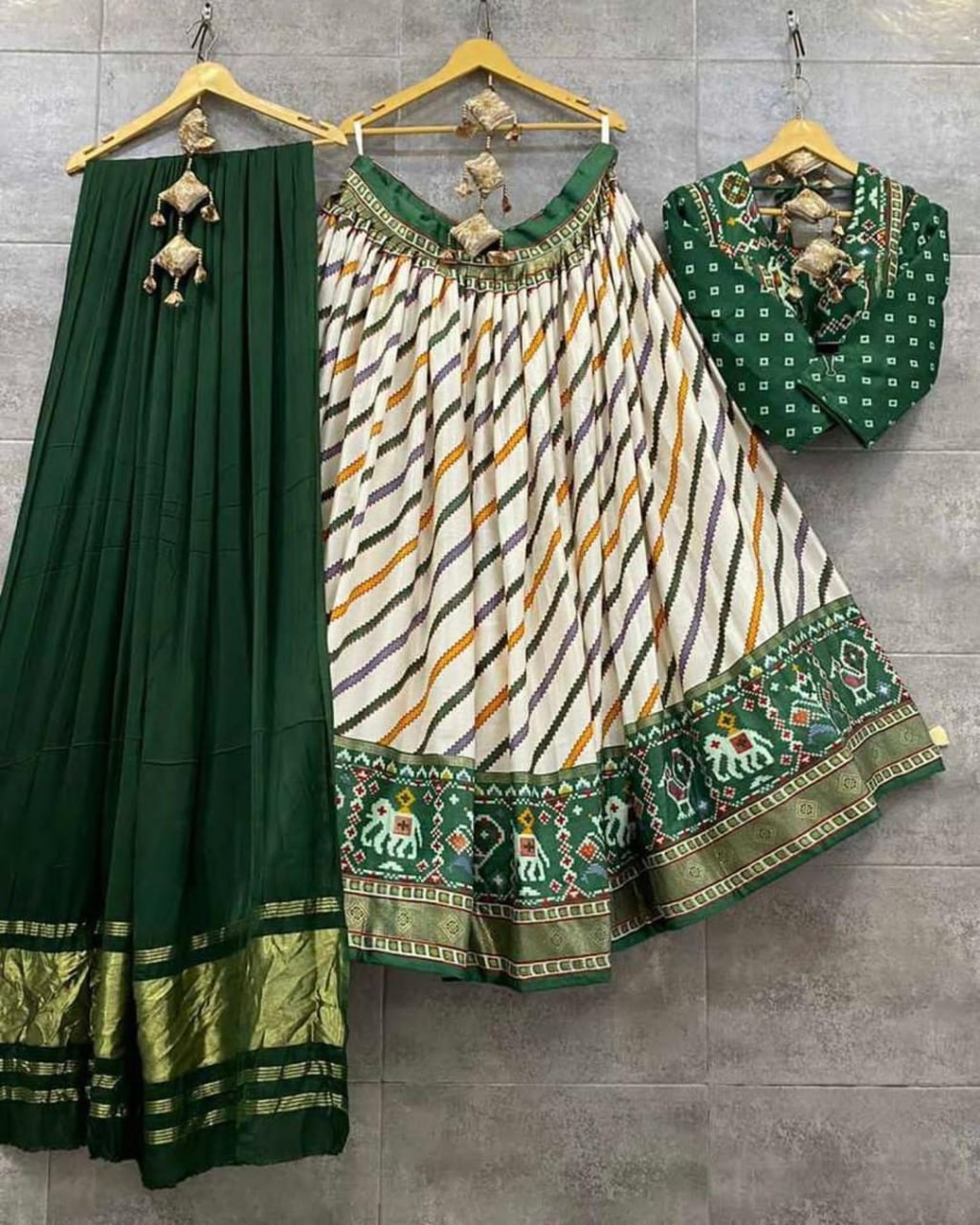 Green Color Fancy Digital Print Work Soft Chinon Silk Navaratri Lehenga Choli