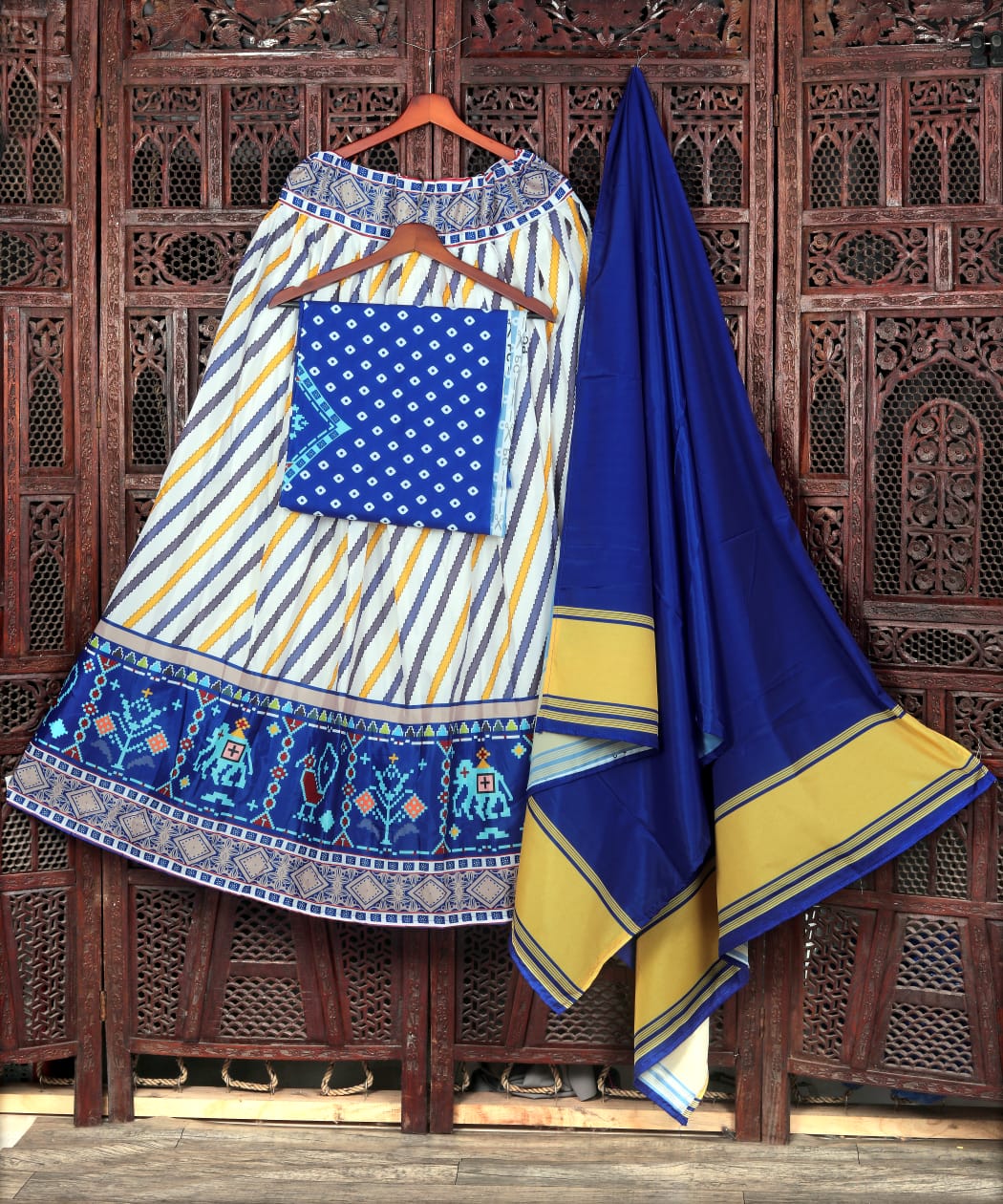 Blue Color Fancy Digital Print Work Soft Chinon Silk Navaratri Lehenga Choli