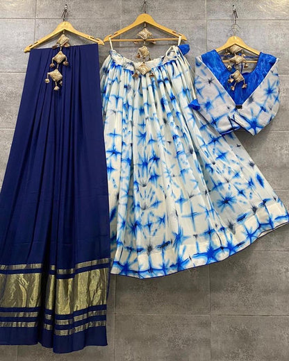 Navy Blue Color Fancy Digital Print Work Soft Chinon Silk Navaratri Lehenga Choli