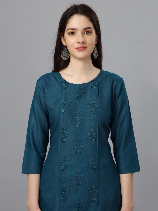 Bottle Green Color Fully Stiched Casual Embroidery Kurti