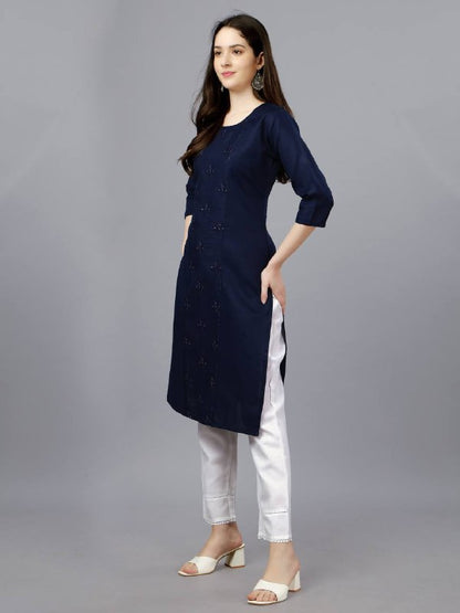 Dark Blue Color Fully Stiched Casual Embroidery Kurti