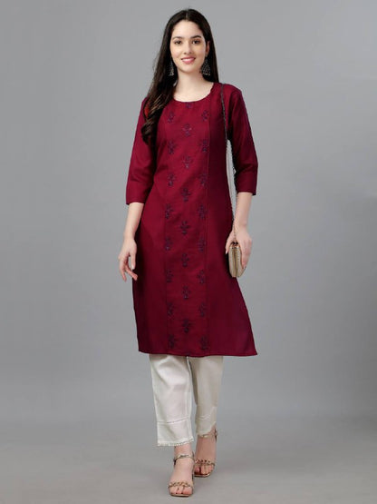 Maroon  Color Fully Stiched Casual Embroidery Kurti