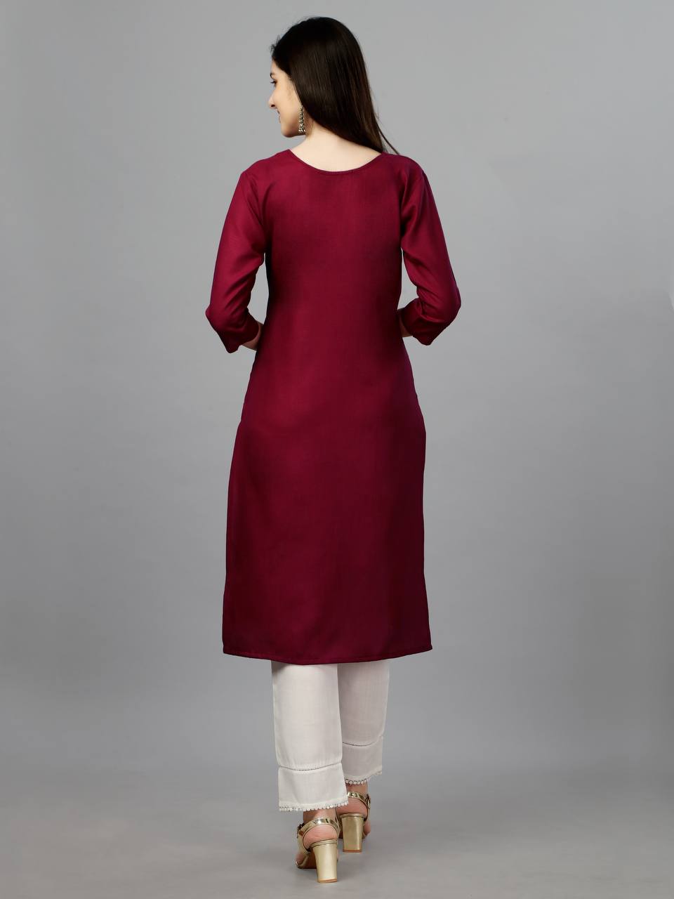 Maroon  Color Fully Stiched Casual Embroidery Kurti