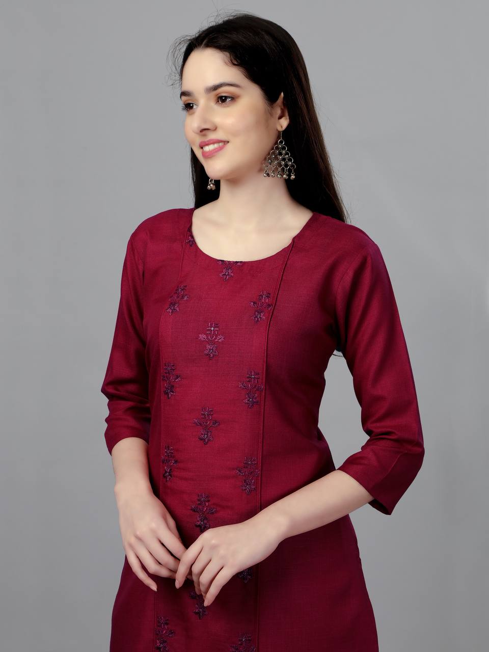 Maroon  Color Fully Stiched Casual Embroidery Kurti