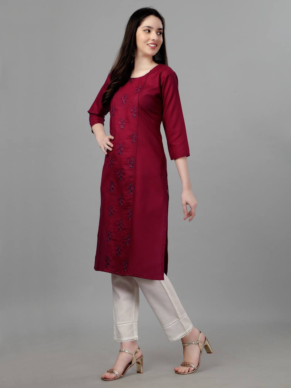 Maroon  Color Fully Stiched Casual Embroidery Kurti