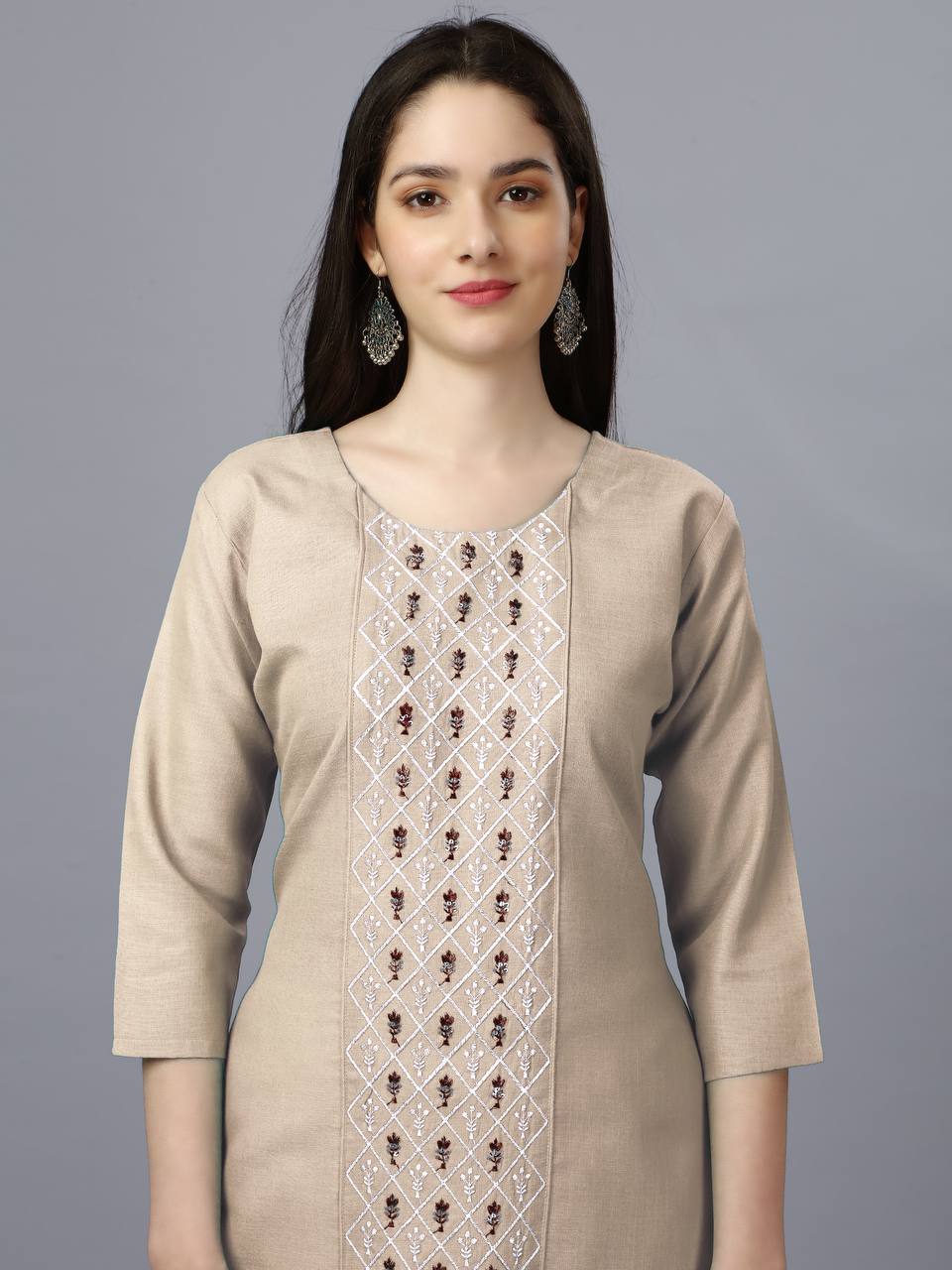 Chikoo Blue Color Fully Stiched Casual Embroidery Kurti