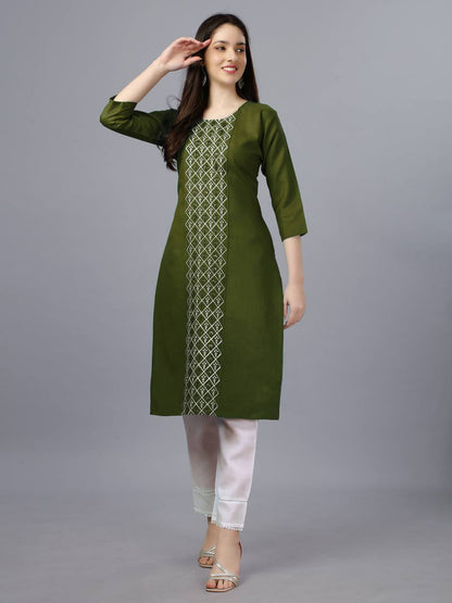 Mehendi Blue Color Fully Stiched Casual Embroidery Kurti