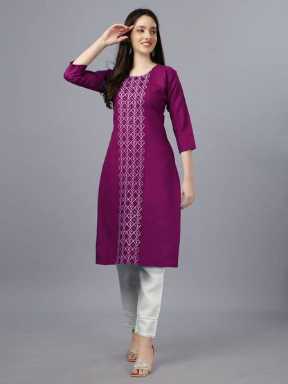 Purple Blue Color Fully Stiched Casual Embroidery Kurti