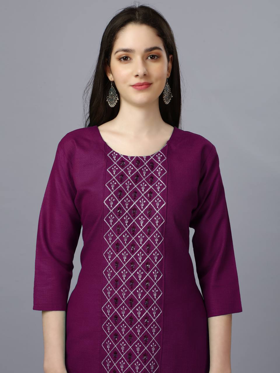 Purple Blue Color Fully Stiched Casual Embroidery Kurti