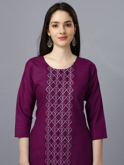 Purple Blue Color Fully Stiched Casual Embroidery Kurti