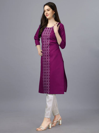 Purple Blue Color Fully Stiched Casual Embroidery Kurti