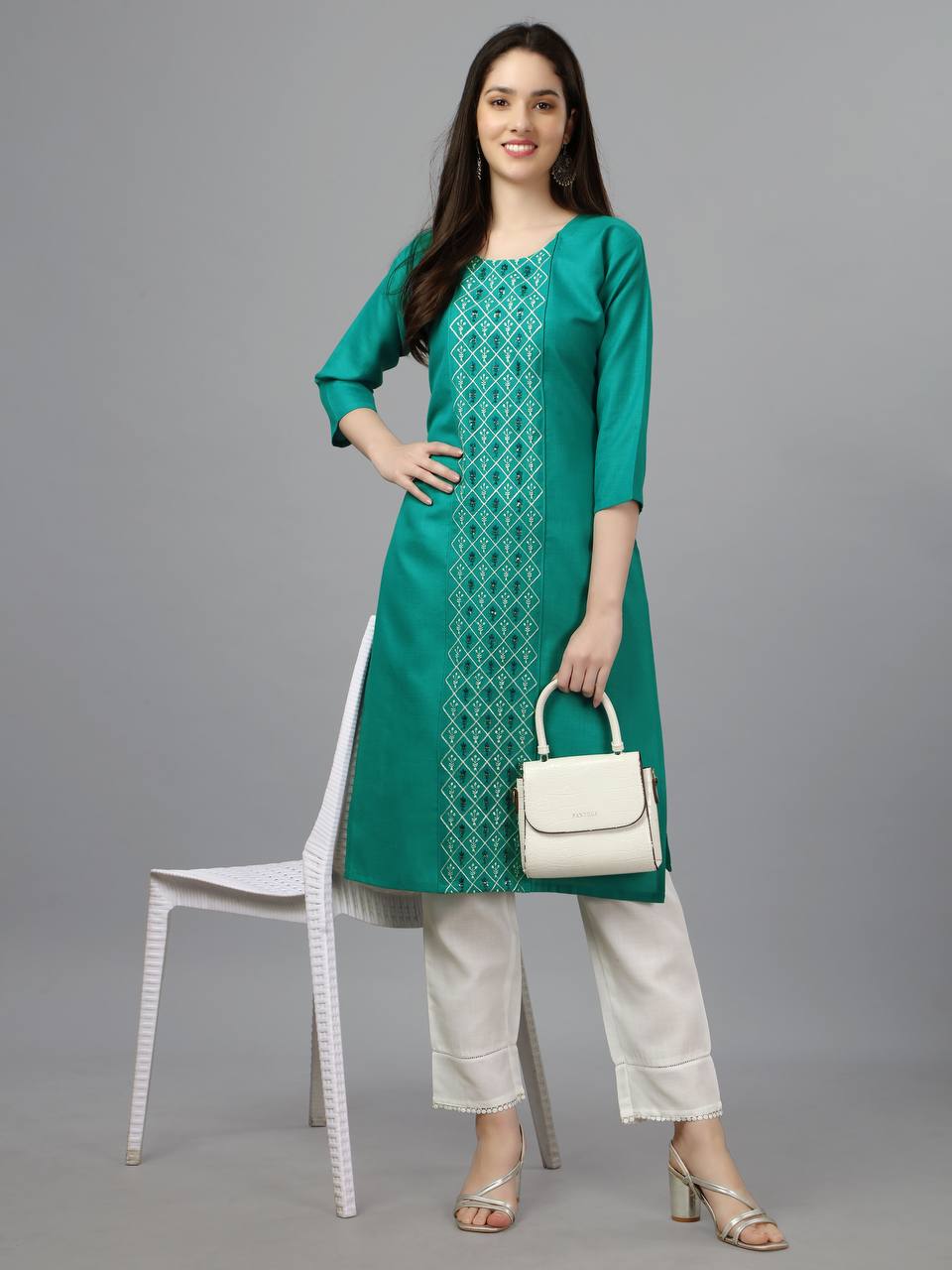 Light Green Color Fully Stiched Casual Embroidery Kurti