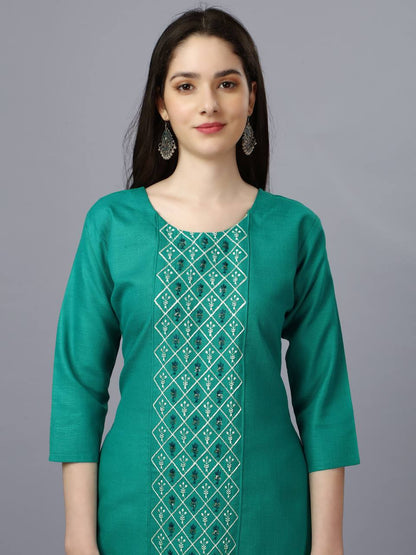 Light Green Color Fully Stiched Casual Embroidery Kurti