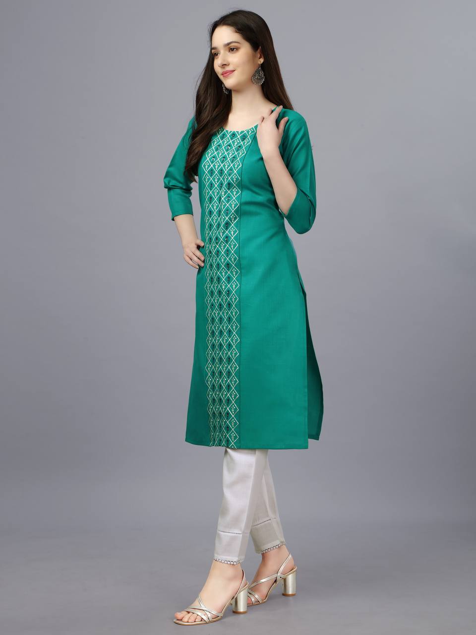 Light Green Color Fully Stiched Casual Embroidery Kurti