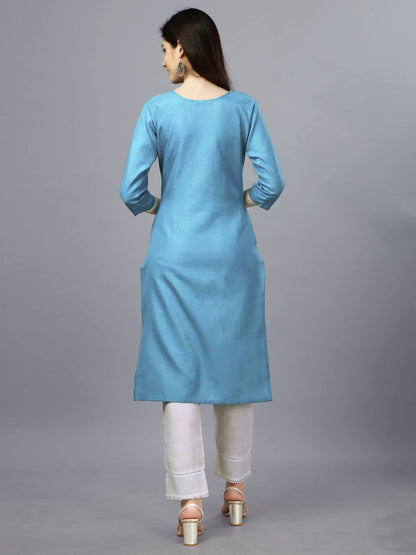 Sky Blue Color Fully Stiched Casual Embroidery Kurti