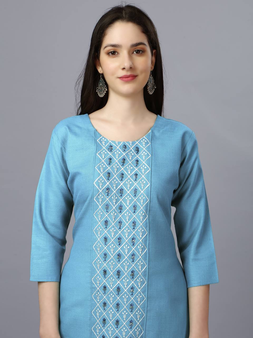 Sky Blue Color Fully Stiched Casual Embroidery Kurti