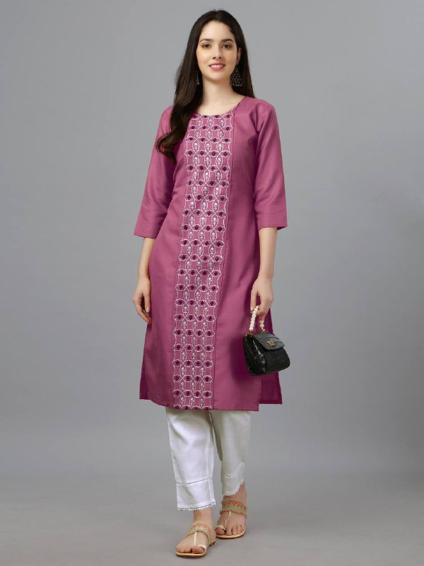 Wine Color Fully Stiched Casual Embroidery Kurti