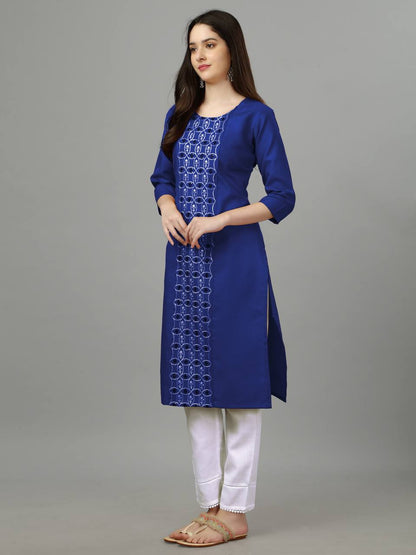 Royal Blue Color Fully Stiched Casual Embroidery Kurti