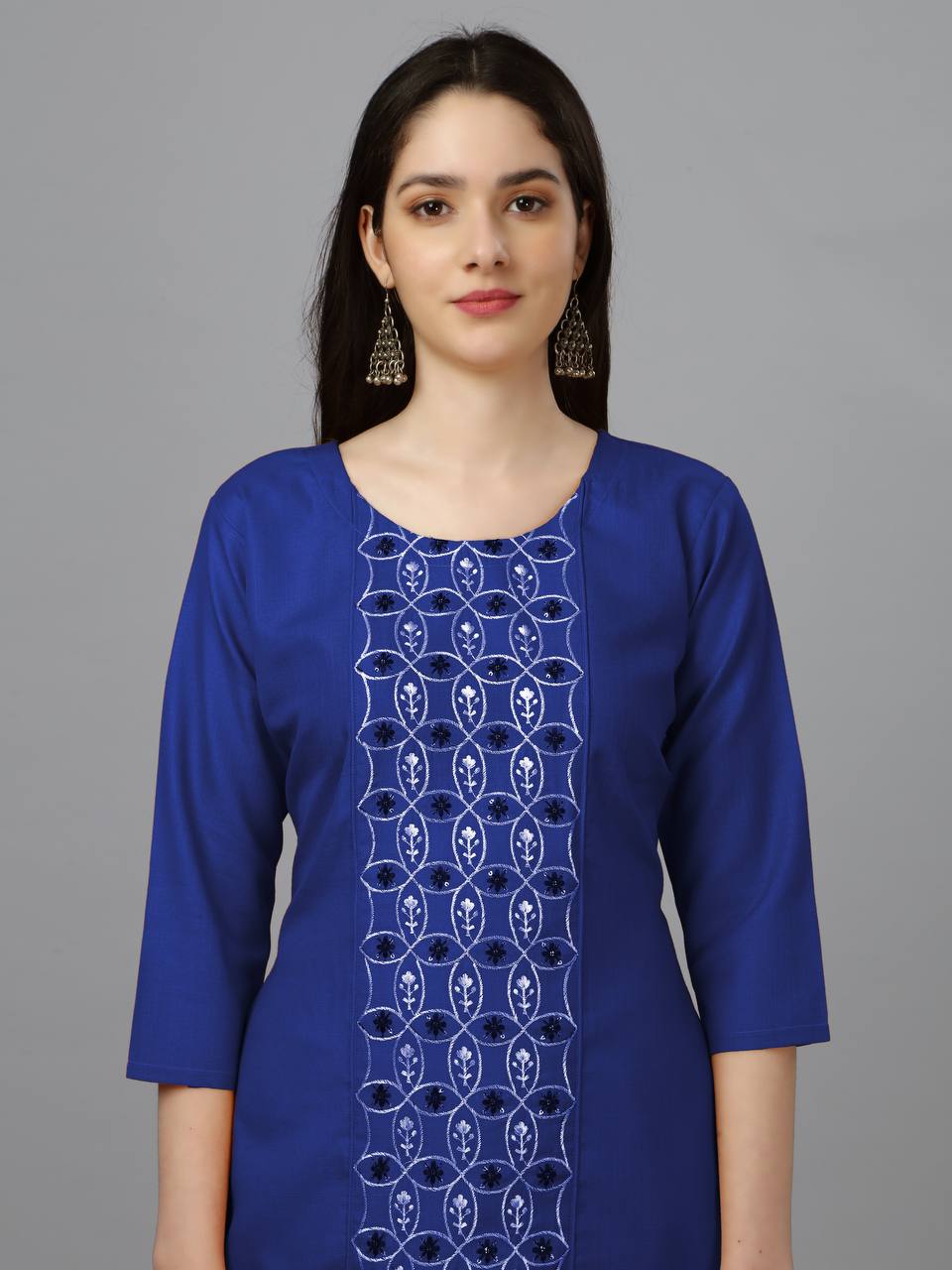 Royal Blue Color Fully Stiched Casual Embroidery Kurti