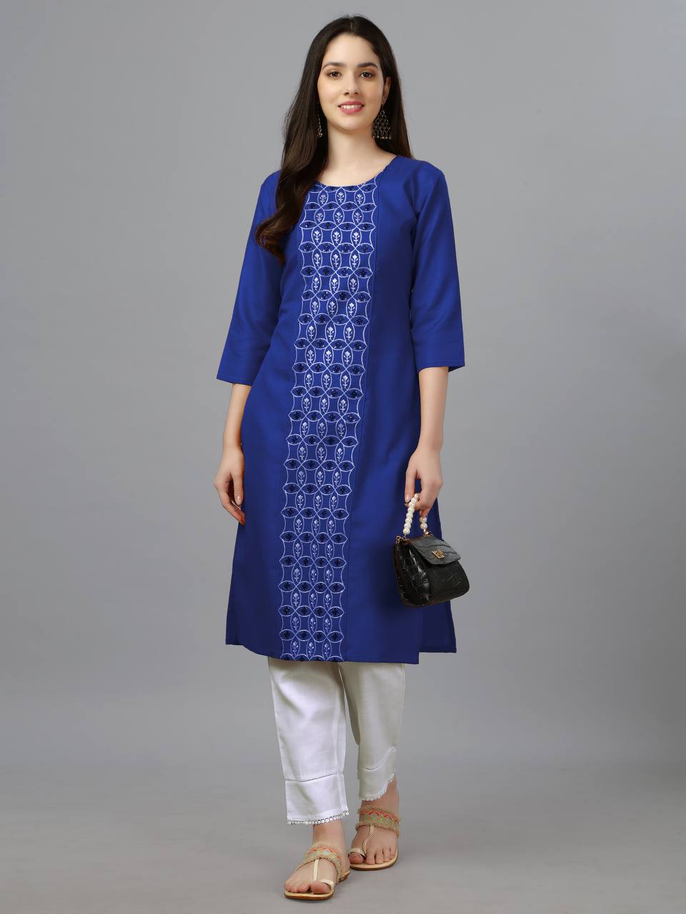 Royal Blue Color Fully Stiched Casual Embroidery Kurti