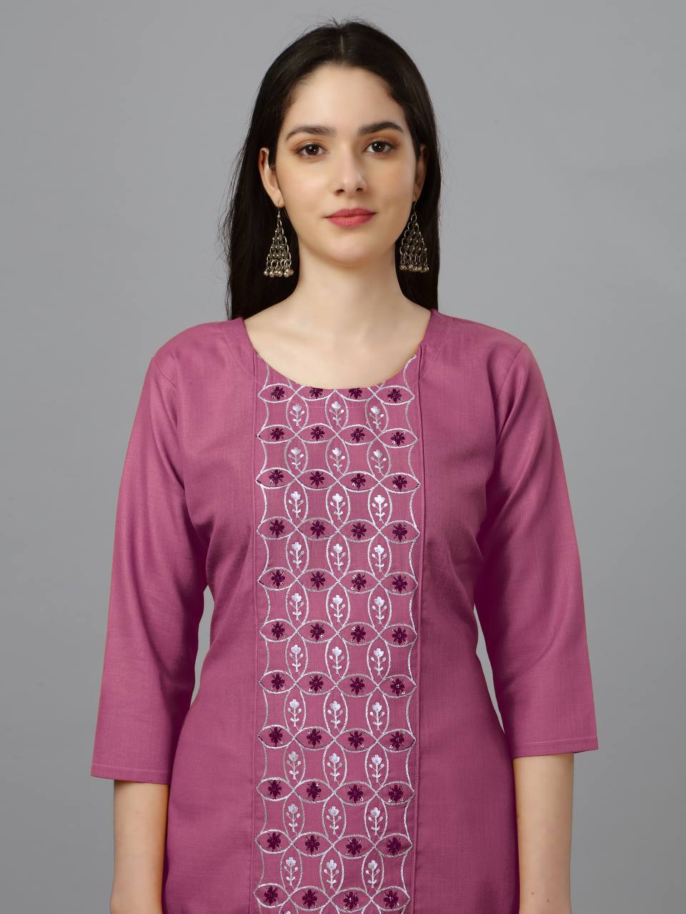 Wine Color Fully Stiched Casual Embroidery Kurti