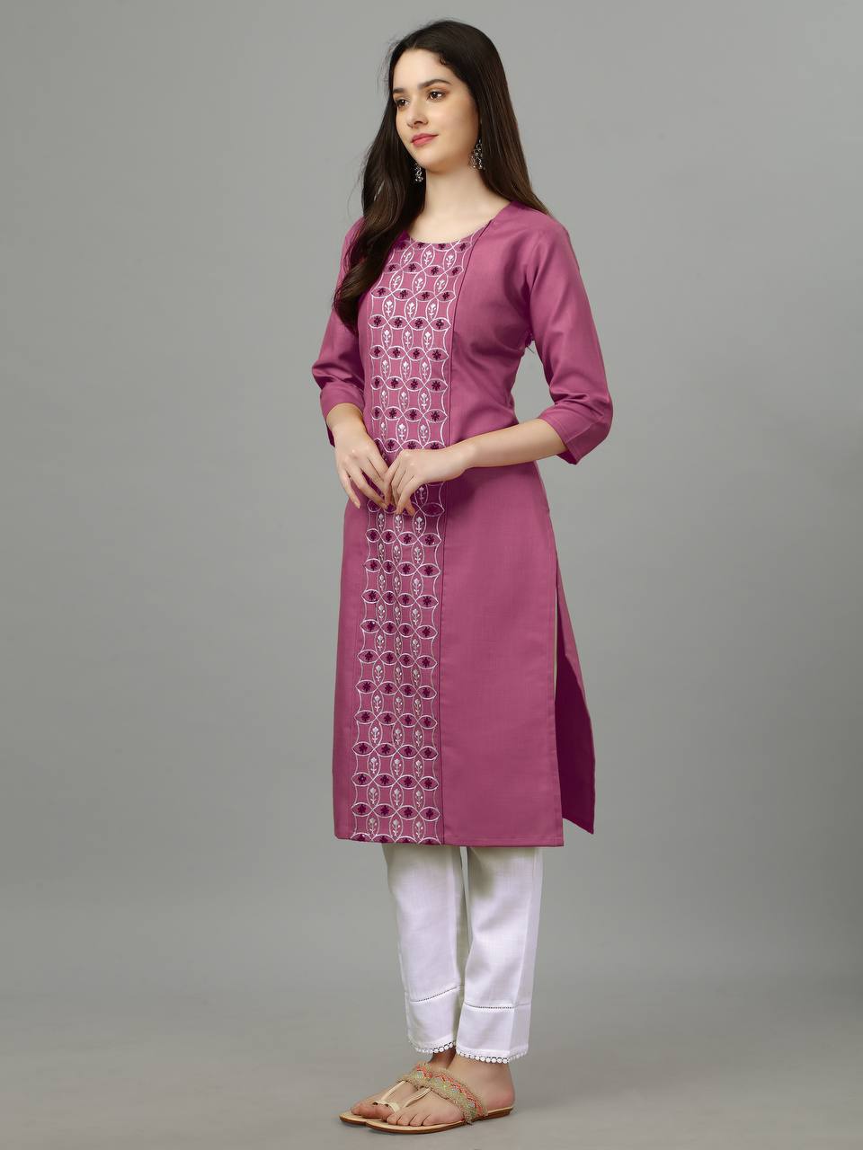 Wine Color Fully Stiched Casual Embroidery Kurti