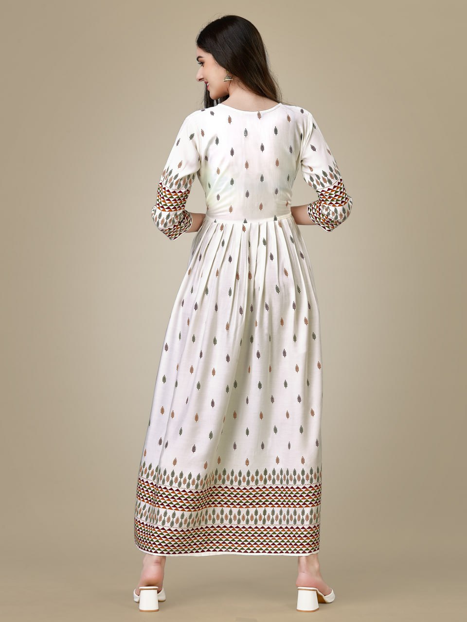 White Color Fully Stitched Rayon Anarkali Gown Kurti