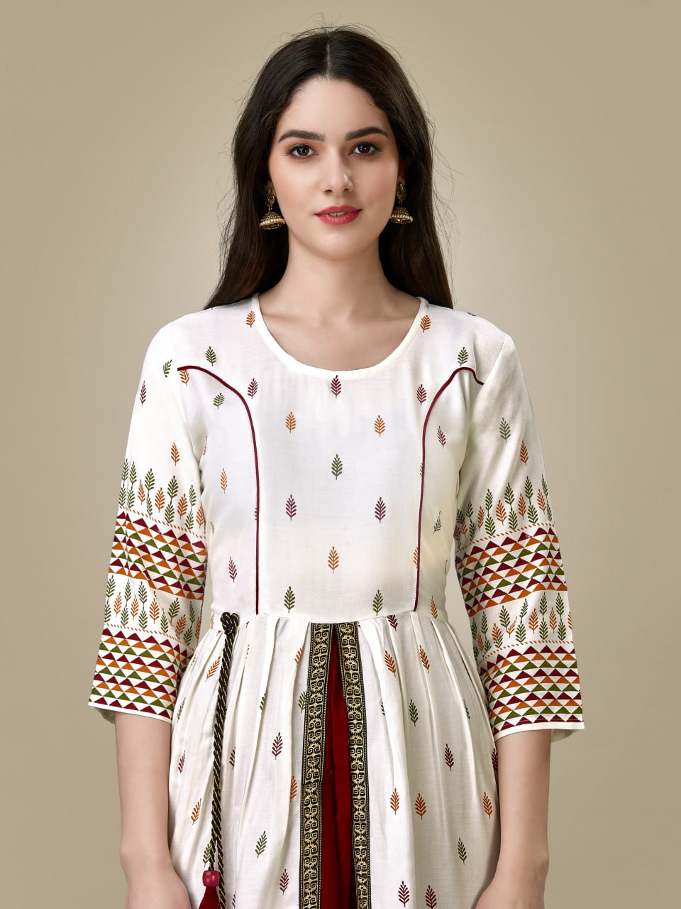 White Color Fully Stitched Rayon Anarkali Gown Kurti