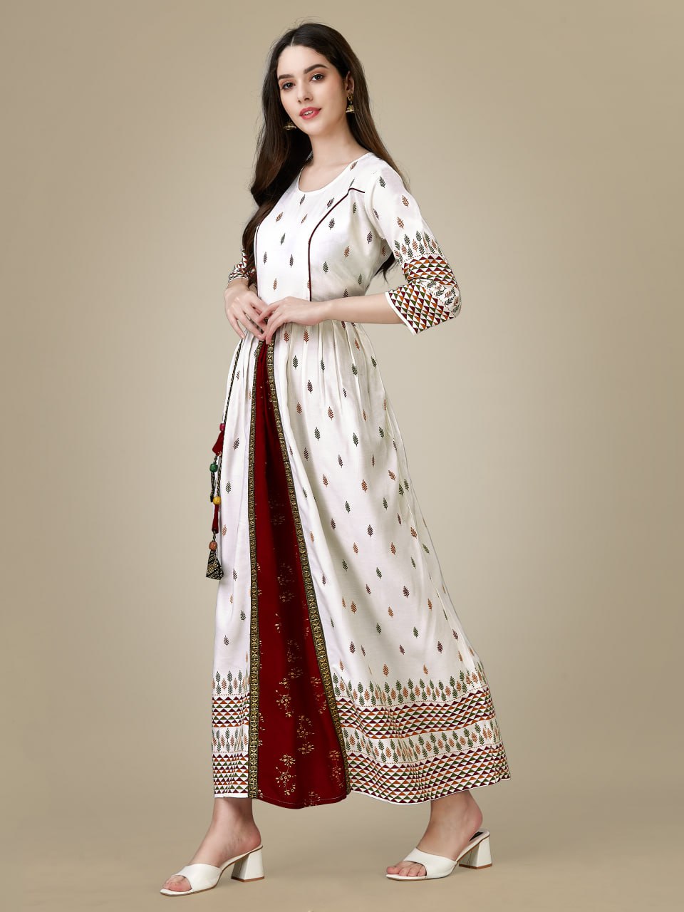 White Color Fully Stitched Rayon Anarkali Gown Kurti