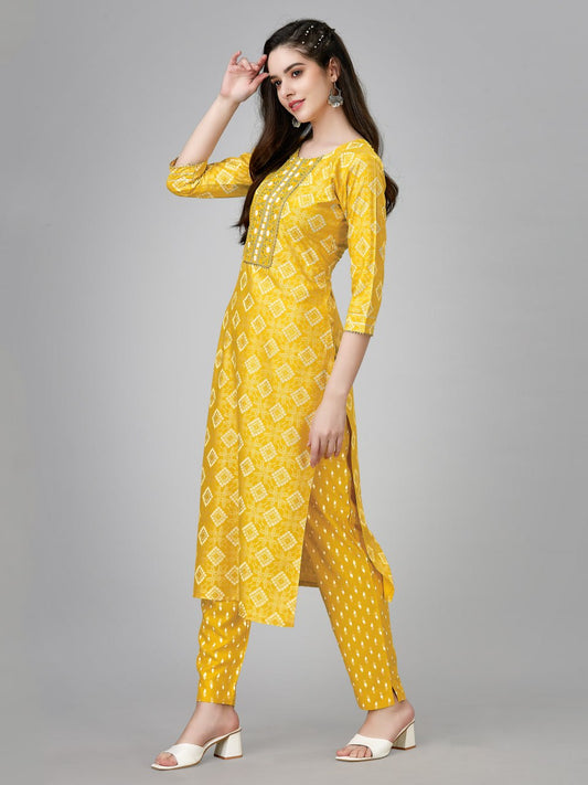 Yellow Color Fully Stiched Rayon Kurti and Pant