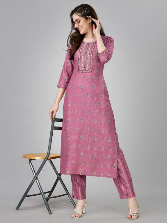 Wine Color Fully Stiched Rayon Kurti and Pant