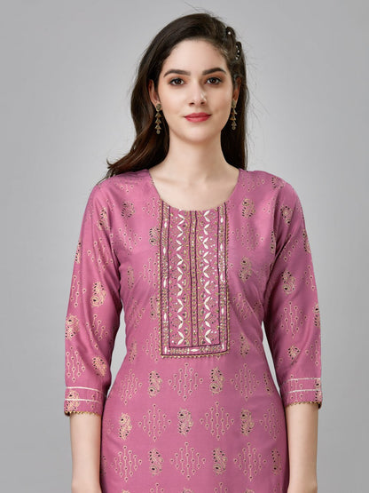 Wine Color Fully Stiched Rayon Kurti and Pant