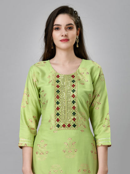 Parrot Color Fully Stiched Rayon Kurti and Pant