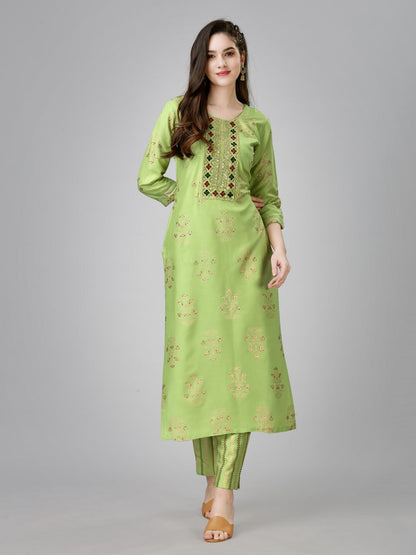 Parrot Color Fully Stiched Rayon Kurti and Pant