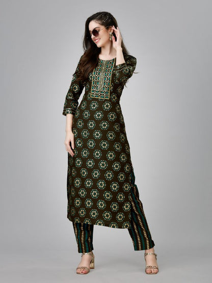 Dark Coffee Color Fully Stiched Rayon Kurti and Pant