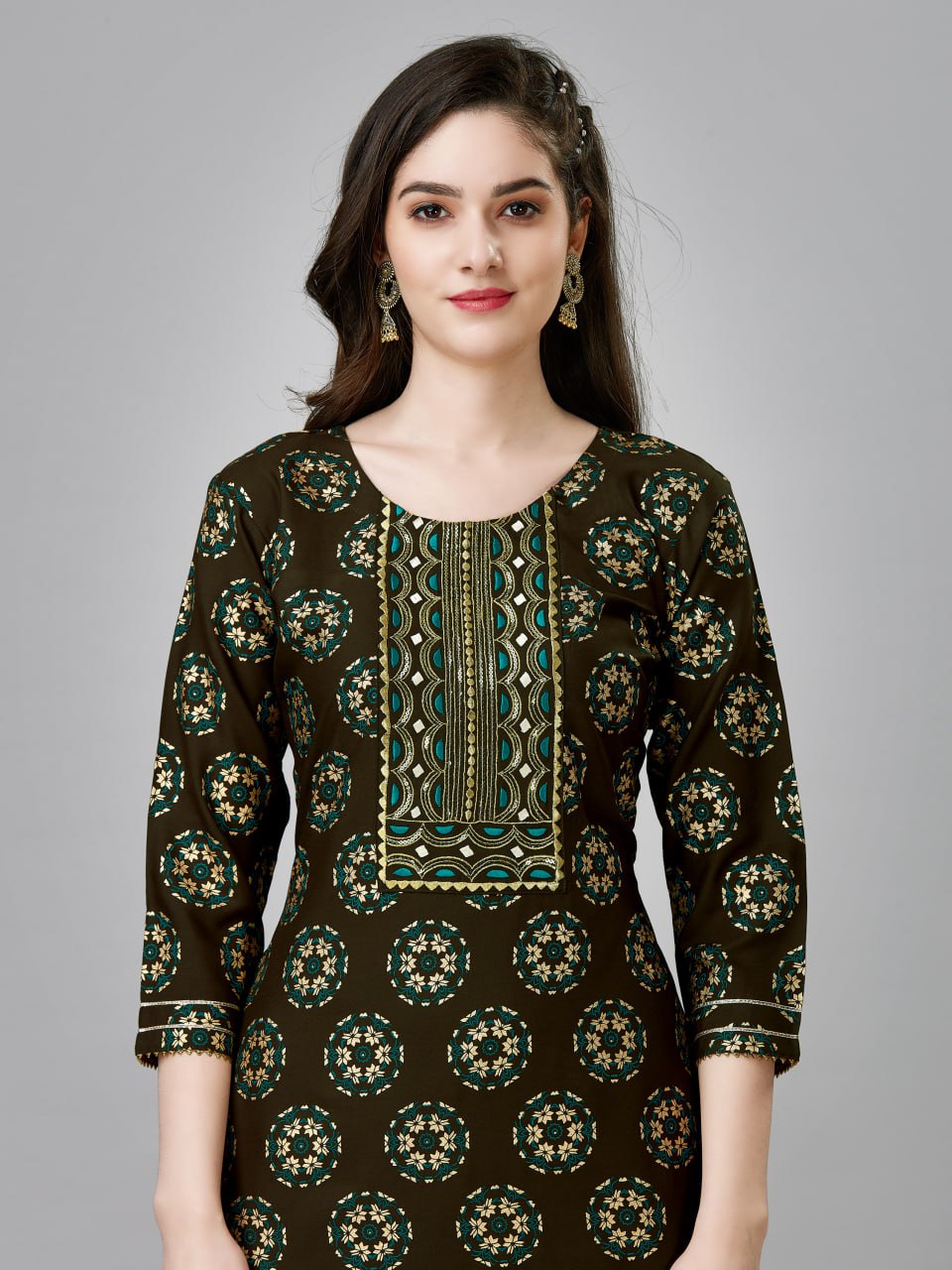 Dark Coffee Color Fully Stiched Rayon Kurti and Pant