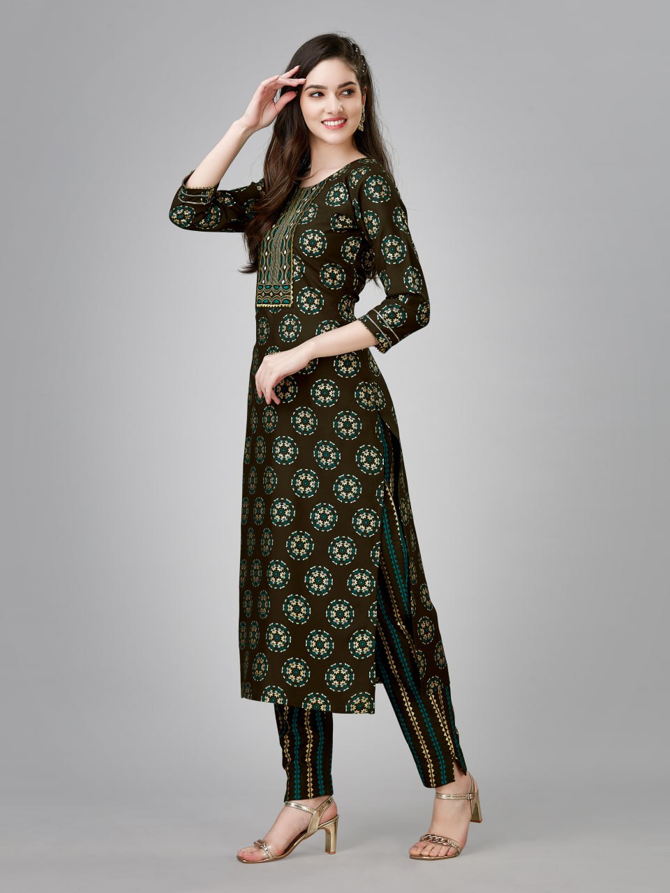 Dark Coffee Color Fully Stiched Rayon Kurti and Pant